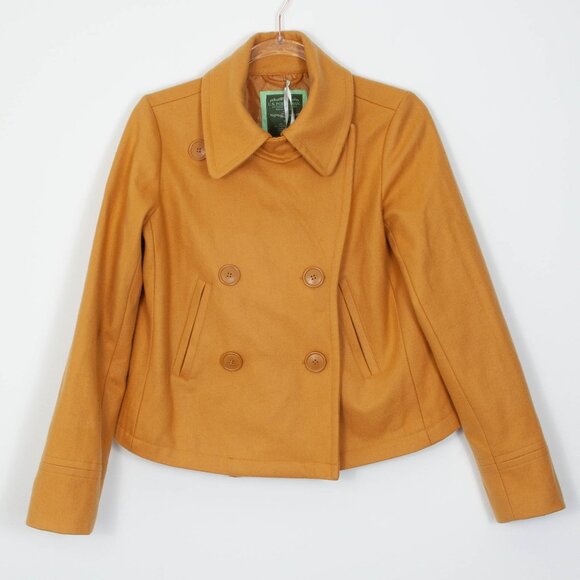 US Polo Assn Gold Wool Blend Cropped Pea Coat Womens Size Small NWOT - Picture 1 of 6